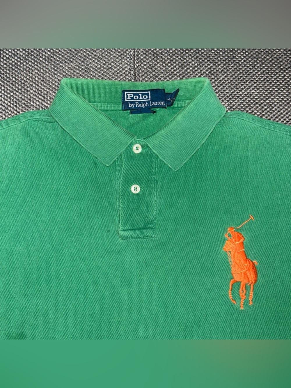 90s Polo Ralph Lauren Green Polo Shirt with Orange Pony